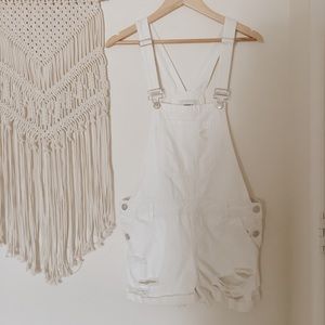 Forever 21 •. White Distressed Overalls